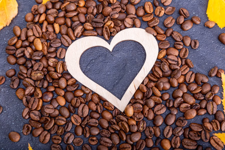 Coffee beans copy space background heart shaped food frameの写真素材