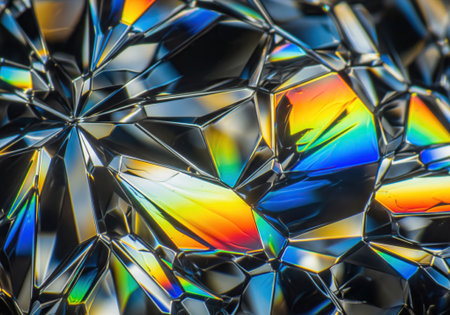 Abstract close up of colorful crystal structure with reflective patterns.の写真素材