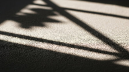 Shadow of the shadow of a tree on a linen tablecloth.の写真素材