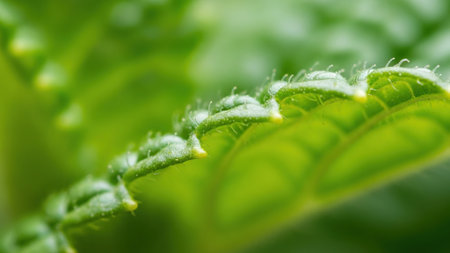 Close up of fresh mint leaf with selective focus and shallow depth of field
