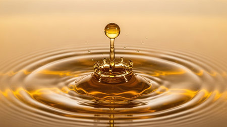 Falling drops of water. Splash effect after collision a falling drops with water Surfaceの写真素材