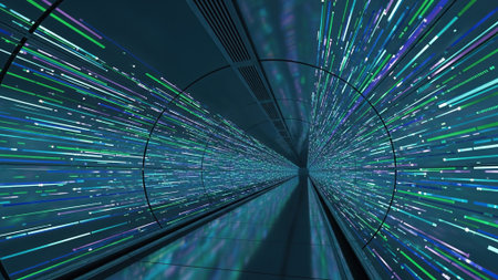 3d rendering of abstract technology digital hi tech wireframe tunnel.