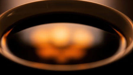 Cup of coffee on black background. Shallow depth of field.の写真素材