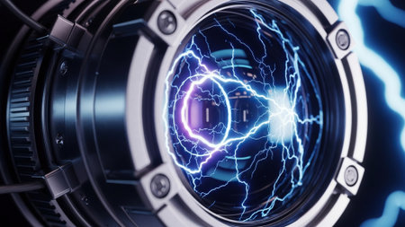 View of a Lightning bolt displayed on a camera lens - 3d renderingの写真素材