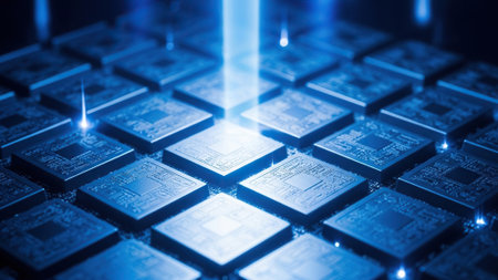 Circuit board in blue light. 3d rendering toned image
