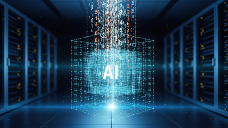 AI artificial intelligence (AI) concept on server room background 3D rendering