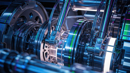 Automotive engine close-up. Industrial background. 3d rendering