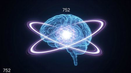 Vector illustration of artificial intelligence concept. 3d human brain with glowing light lines.