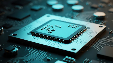 Close-up of electronic circuit board. Technology concept. 3D Rendering