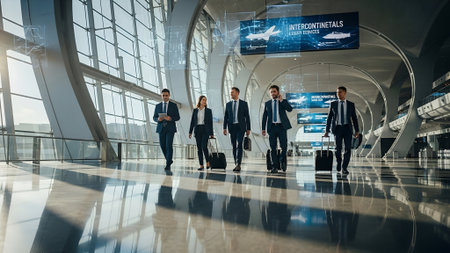 Group of business people walking in airport terminal.の写真素材