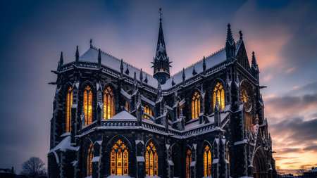 St. Vitus Cathedral in Prague, Czech Republic during snowfall.