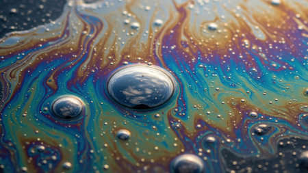 Beautiful psychedelic abstraction of soap bubbles. Shallow depth of field.