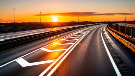 highway with motion blur at sunset. long exposure. perspective view