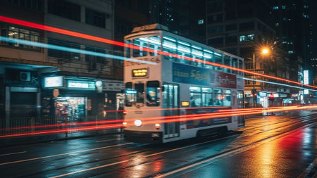 the light trails on the street in shanghai china.の写真素材