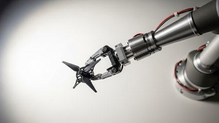 3d rendering robotic arm with a screwdriver on a white background