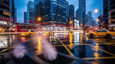 The light trails on the modern building background in shanghai china.