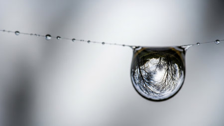 Drops of dew on a spider web. Close-upの写真素材