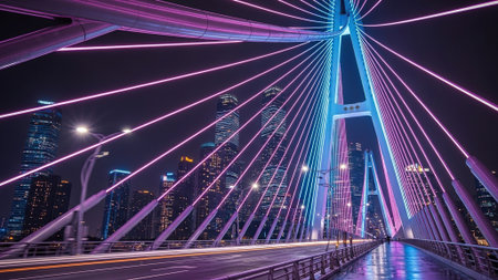 Night view of the modern bridge in shanghai china.の写真素材