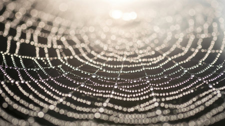 spider web with dew drops in the morning light, abstract background