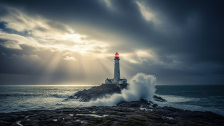 Lighthouse on the coast of Atlantic ocean. Toned image.の写真素材
