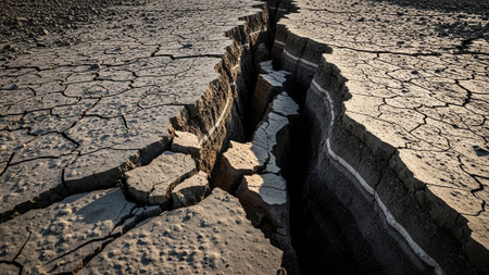 Dry cracked earth, global warming, climate change, global warmingの写真素材