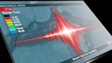 Digital Seismograph Display Showing Earthquake Activityの写真素材