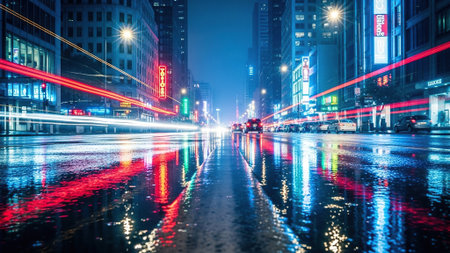 the light trails on the modern building background in shanghai china