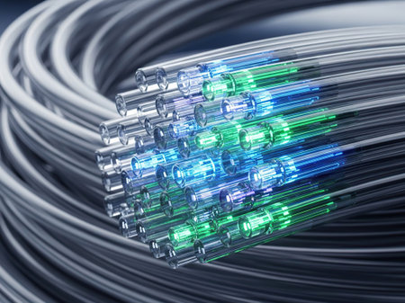 Fiber Optic cables, 3D rendering. Computer digital drawing.