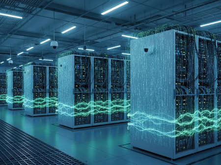 3d rendering server room data center with servers and technology theme wallpaper