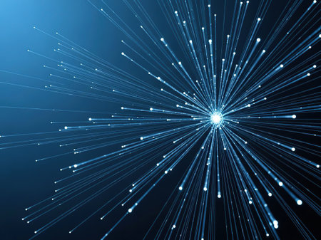 abstract blue background with glowing lines and bokeh, technology concept