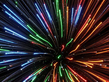 abstract colorful background with defocused lights and stripes. 3d renderingの写真素材