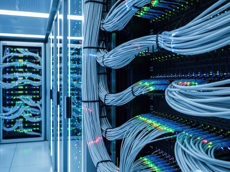 fiber optic with servers in a technology data center ready for operation