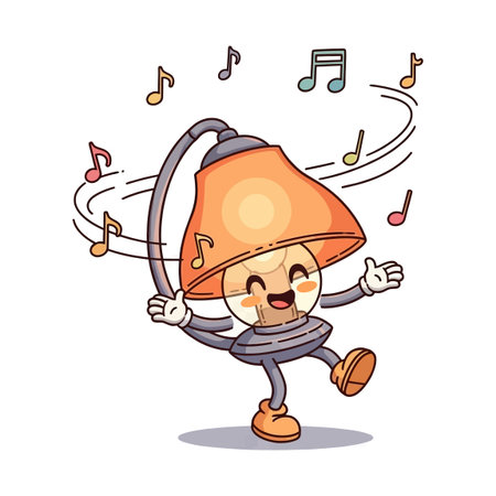 Happy lamp dancing with music notesのイラスト素材