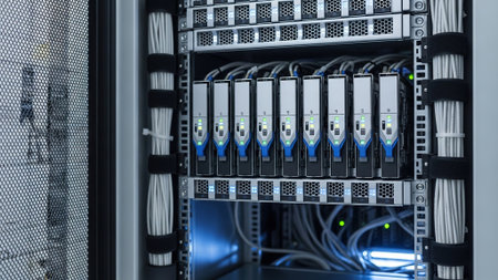 Network servers in data room Domestic Room. 3d render. Technology concept