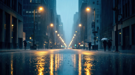 Rainy night in the city. Rainy day in the city.の写真素材