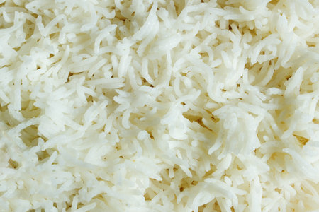 Closeup of cooked basmati rice. Organic texture abstract background.の写真素材