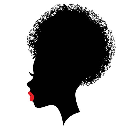 Character design black silhouette with red lips and bun hair stileのイラスト素材