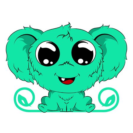 cute green furry baby monsterのイラスト素材