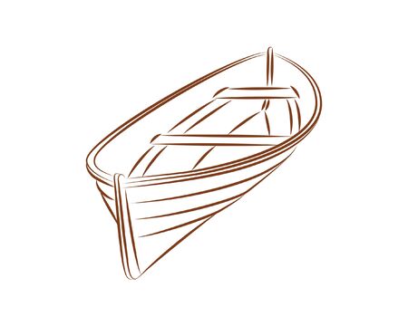 simple brown wooden boat vector icon illustration line graphic drawing symbol ship artのイラスト素材