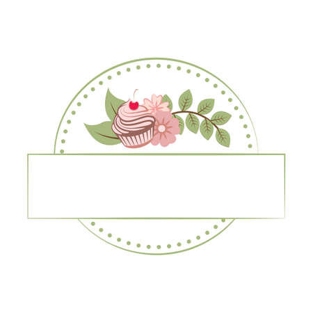 Sweet Shop logo template design vector. Illustration of cupcake with cherries and flowersのイラスト素材