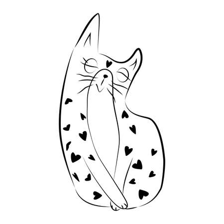 Cartoon adorable cute cat silhouette shapes coloring page vector icon illustration design logo doodleのイラスト素材