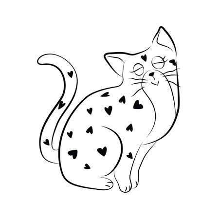 Cartoon adorable cute cat silhouette shapes coloring page vector icon illustration design logo doodleのイラスト素材