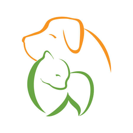 Vector of a dog and cat design on white background. Petshop. Animal Icon. green and orangeのイラスト素材