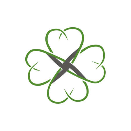 Green shamrock vector icon illustration isolated on white 4 leaves clover
