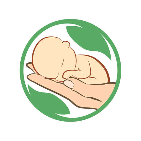 Mother's hand holding a sleeping baby Illustration art of a mother hand holding sleeping baby with isolated background Hand and baby and child logoのイラスト素材