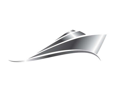 silver yacht sailing on waves, yacht silhouette vector , vector icon logo.のイラスト素材