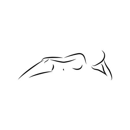 a women silhouette lying vector line ilustrationのイラスト素材
