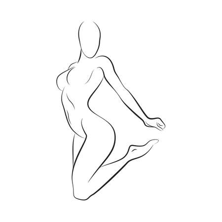 woman line work drawing sketch nude dancing with feet up sensual gestureのイラスト素材