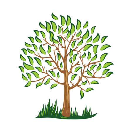 silhouette of green tree with leaves vector Stylized vector logo illustrationのイラスト素材