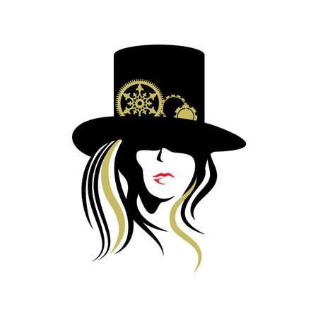 Steampunk woman wearing a black hat Girl in a steampunk styleのイラスト素材